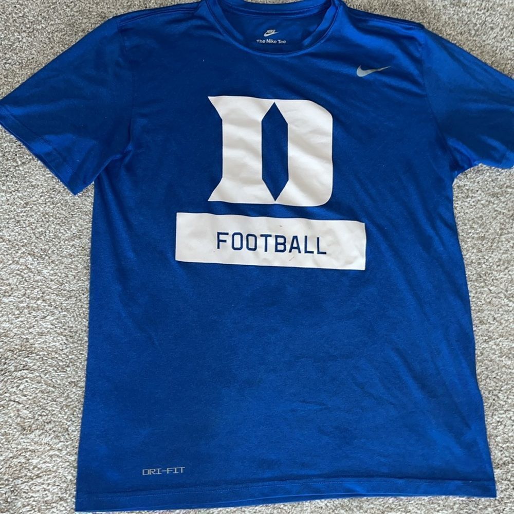 Youth Duke Blue Devils print football kids Nike Tee shirt L Large